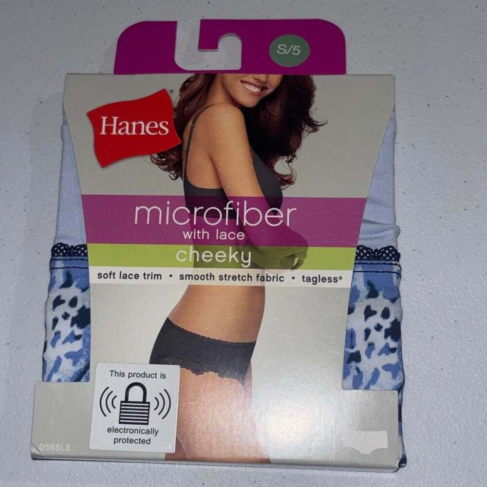 Hanes Microfiber with Lace Cheeky Panties Size S/5 Blue Animal Print